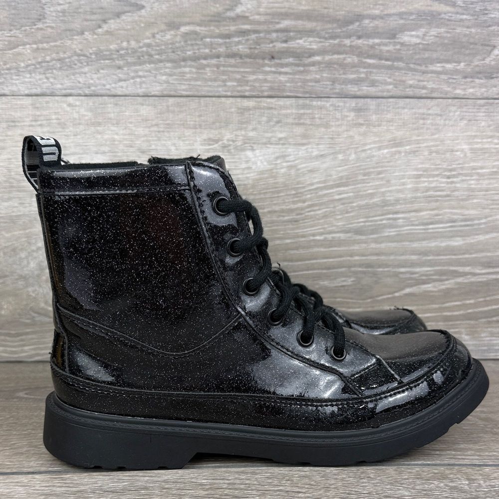 Ugg Robley Glitter Black Patent Leather Big Girl Sz 6/Women’s 7 Zip Lace Up Boot